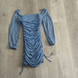 Jump Light Blue Ruched Long-Sleeve Mini Dress